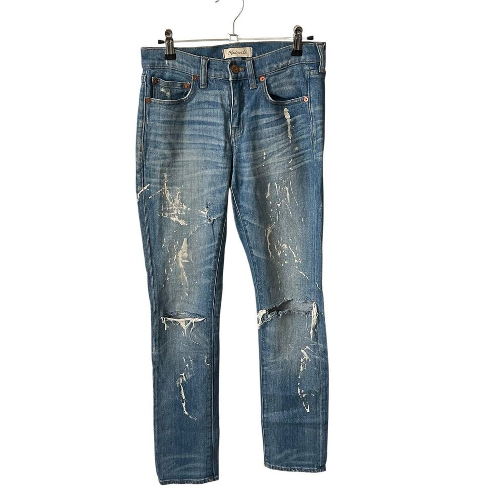 Madewell 24 Slim Boyjean Jeans Holes Distressed F2240 Light Blue Denim